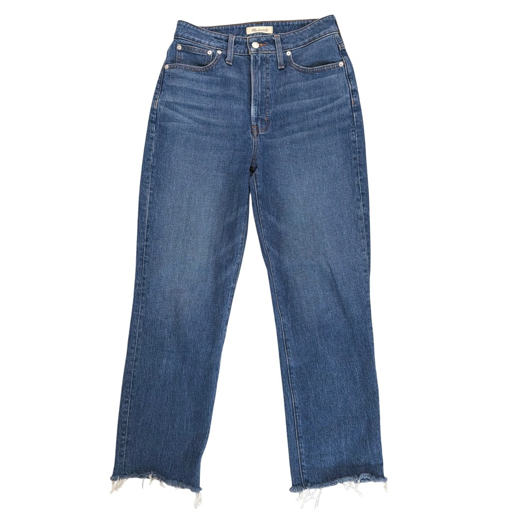 Madewell Curvy Perfect Vintage Straight Jeans Raw Hem Blue Women Sz 28 High Rise